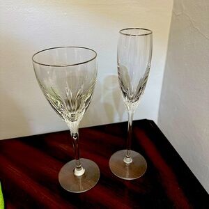 Lenox Firelight Platinum wine goblet and champagne flutes